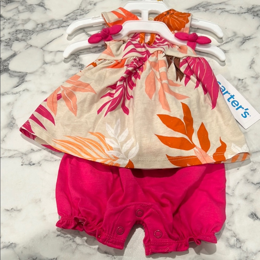 Carter's Pink and Orange Floral Two Piece Set And Pink Bodysuit